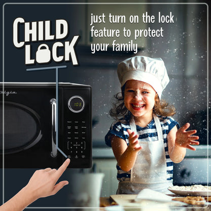 2026 NEW Nostalgia Retro Microwave Oven - 1.1 Cu Ft & 1000-Watt Countertop Size with Glass Turntable, Child Safety Lock, 8 Auto-Cook Programs & Digital Clock - Black