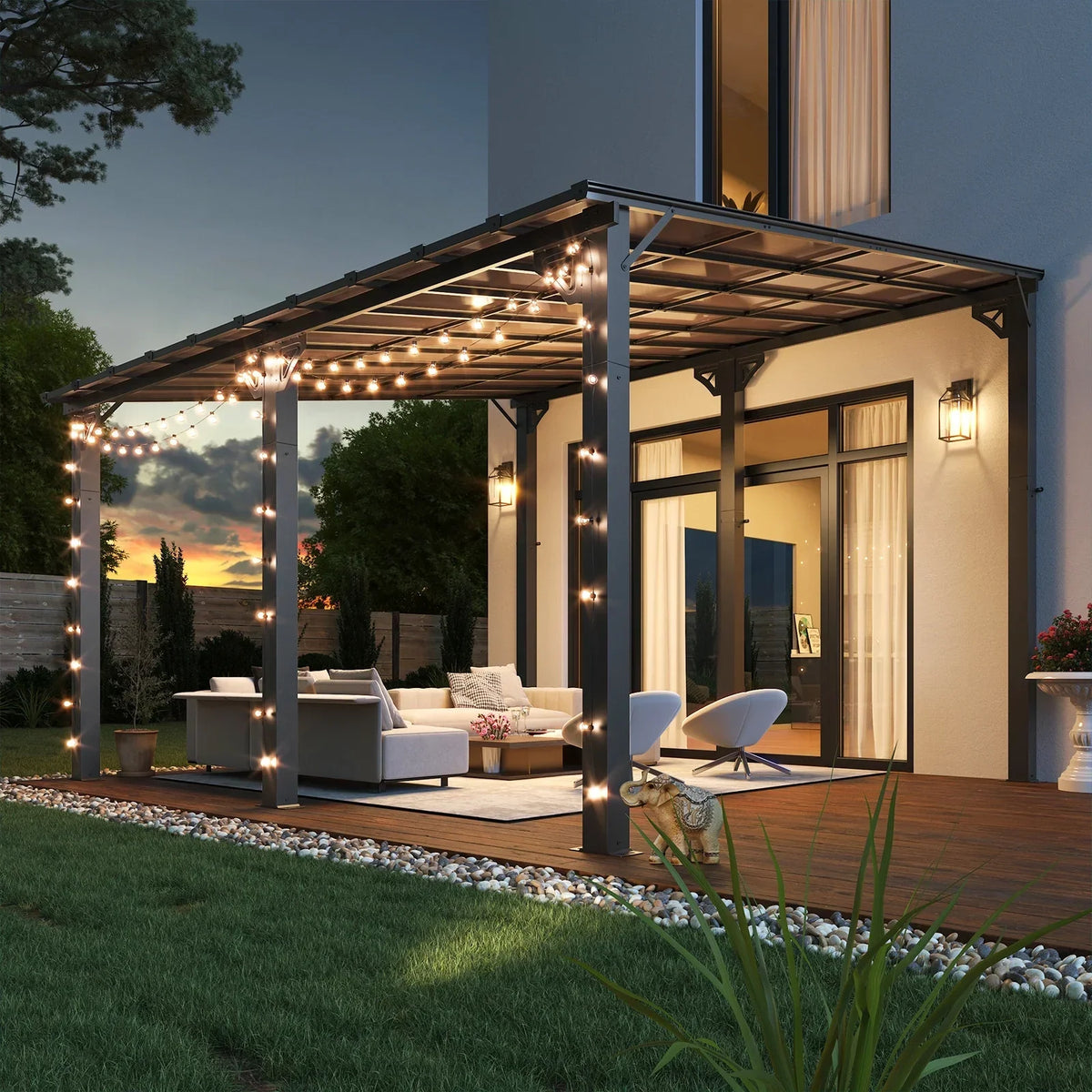 2026 NEW Aoxun 8' x 5' Gazebo for Patio, Gazebo Pergola with Sloped Roof, Grill Gazebo Large Wall-Mounted Heavy Duty Awnings, for Backyard, Deck, Patio