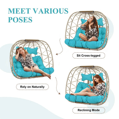 2026 NEW RADIATA Double Wicker Egg Swing Chair with Stand, 2-Person Hanging Egg Chair for Indoor/Outdoor, 700lbs Capacity, Thick Cushions & Headrest,Sturdy Metal Frame"Dark Gray