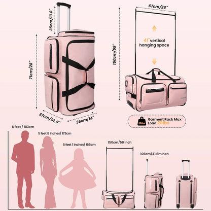 2026 NEW Fegat Dance Bag with Garment Rack - 28"Collapsible Rolling Competition Dance Duffle Bag Lightweight Costume Wheeled Suitcase for Dancers Shows Livestreamer Athletes