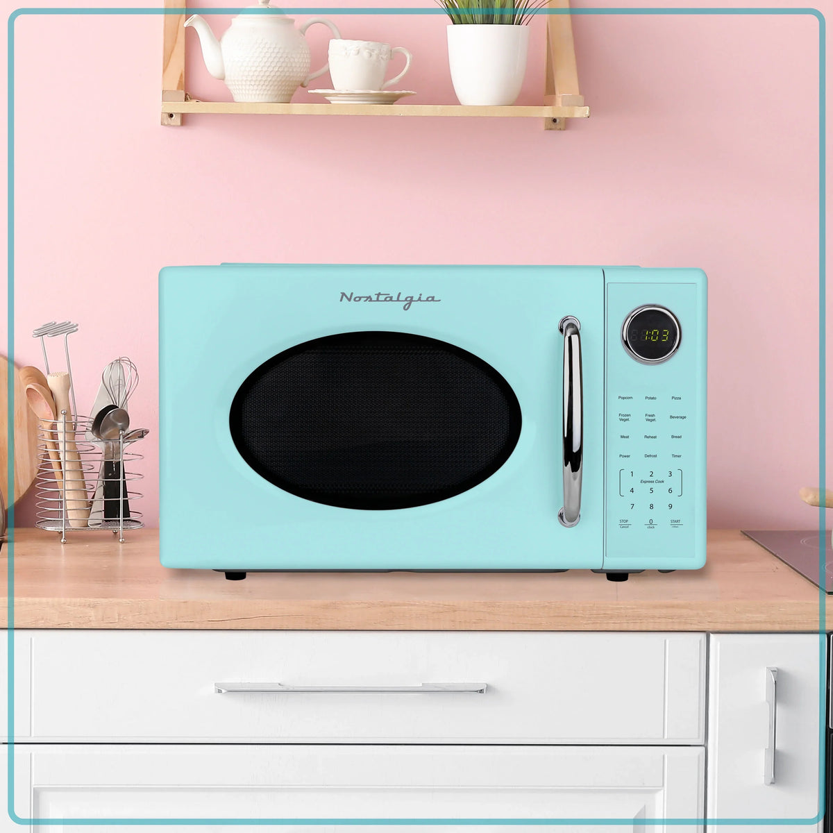 2026 NEW Nostalgia Retro Microwave Oven - 1.1 Cu Ft & 1000-Watt Countertop Size with Glass Turntable, Child Safety Lock, 8 Auto-Cook Programs & Digital Clock - Black