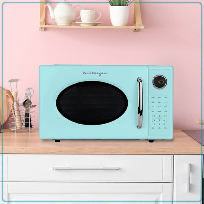 2026 NEW Nostalgia Retro Microwave Oven - 1.1 Cu Ft & 1000-Watt Countertop Size with Glass Turntable, Child Safety Lock, 8 Auto-Cook Programs & Digital Clock - Black