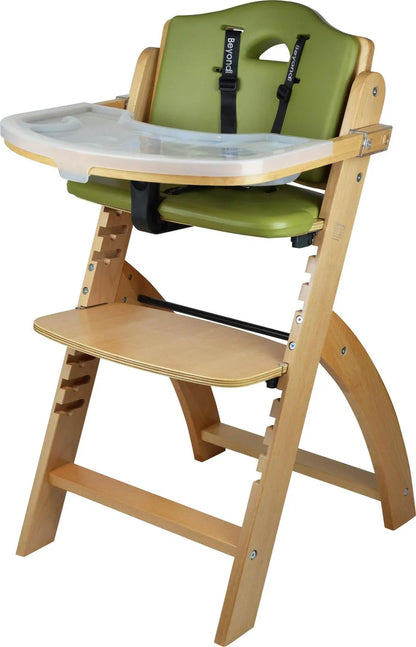 2026 NEW Abiie Beyond Wooden High Chair with Tray. The Perfect Adjustable Baby Highchair Solution for Your Babies & Toddlers or as a Dining Chair. (6 Months up to 250 Lb) (Natural Wood - Olive Cushion)
