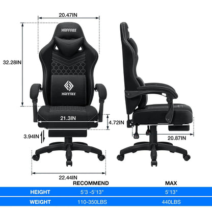 2026 NEW Hoffree Gaming Chair with Massage Fabric Office Chair with footrest for Adults, Ergonomic Gamer Chair with Headrest and Lumbar Support for Office Gaming, 440 LBS