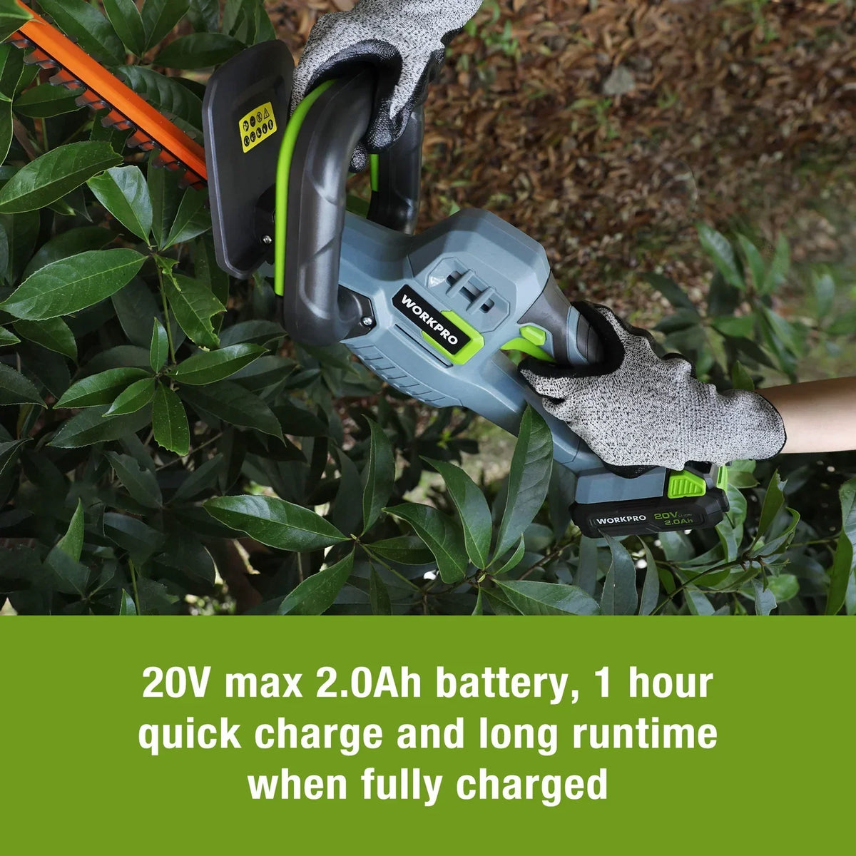 2026 NEW WORKPRO 20V Cordless Hedge Trimmer, 20" Dual Action Blades Electric Hedge Trimmer, with Battery and Charger