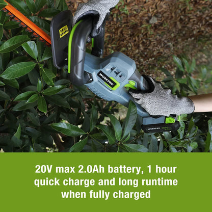 2026 NEW WORKPRO 20V Cordless Hedge Trimmer, 20" Dual Action Blades Electric Hedge Trimmer, with Battery and Charger