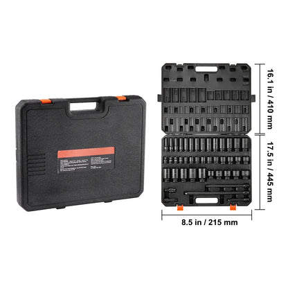 2026 NEW SKYSHALO 43-Pc Impact Socket Set, 1/2" Drive, SAE 3/8"-1-1/2", Deep & Shallow, 6-Point, Cr-Mo Steel, for Automotive Repair, Clear Size Labels, Durable