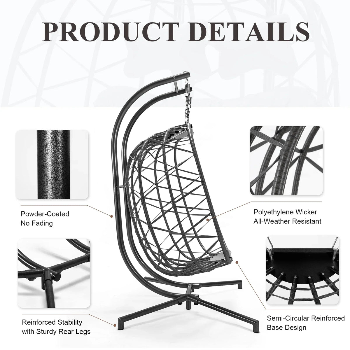 2026 NEW RADIATA Double Wicker Egg Swing Chair with Stand, 2-Person Hanging Egg Chair for Indoor/Outdoor, 700lbs Capacity, Thick Cushions & Headrest,Sturdy Metal Frame"Dark Gray