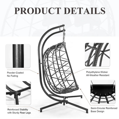 2026 NEW RADIATA Double Wicker Egg Swing Chair with Stand, 2-Person Hanging Egg Chair for Indoor/Outdoor, 700lbs Capacity, Thick Cushions & Headrest,Sturdy Metal Frame"Dark Gray