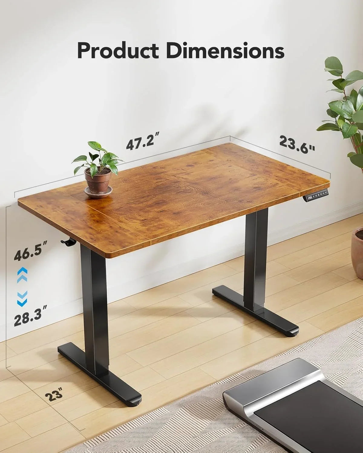 2026 NEW UANUO 48 x 24 inch Electric Standing Desk, Height Adjustable Table with Headphone Hooks & Cable Manager, Sit to Stand up Desk for Home Office, Vintage Brown