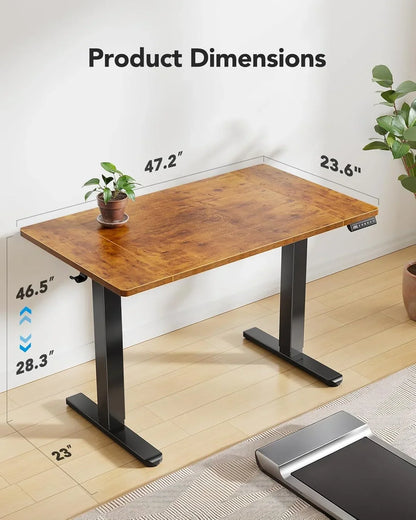 2026 NEW UANUO 48 x 24 inch Electric Standing Desk, Height Adjustable Table with Headphone Hooks & Cable Manager, Sit to Stand up Desk for Home Office, Vintage Brown
