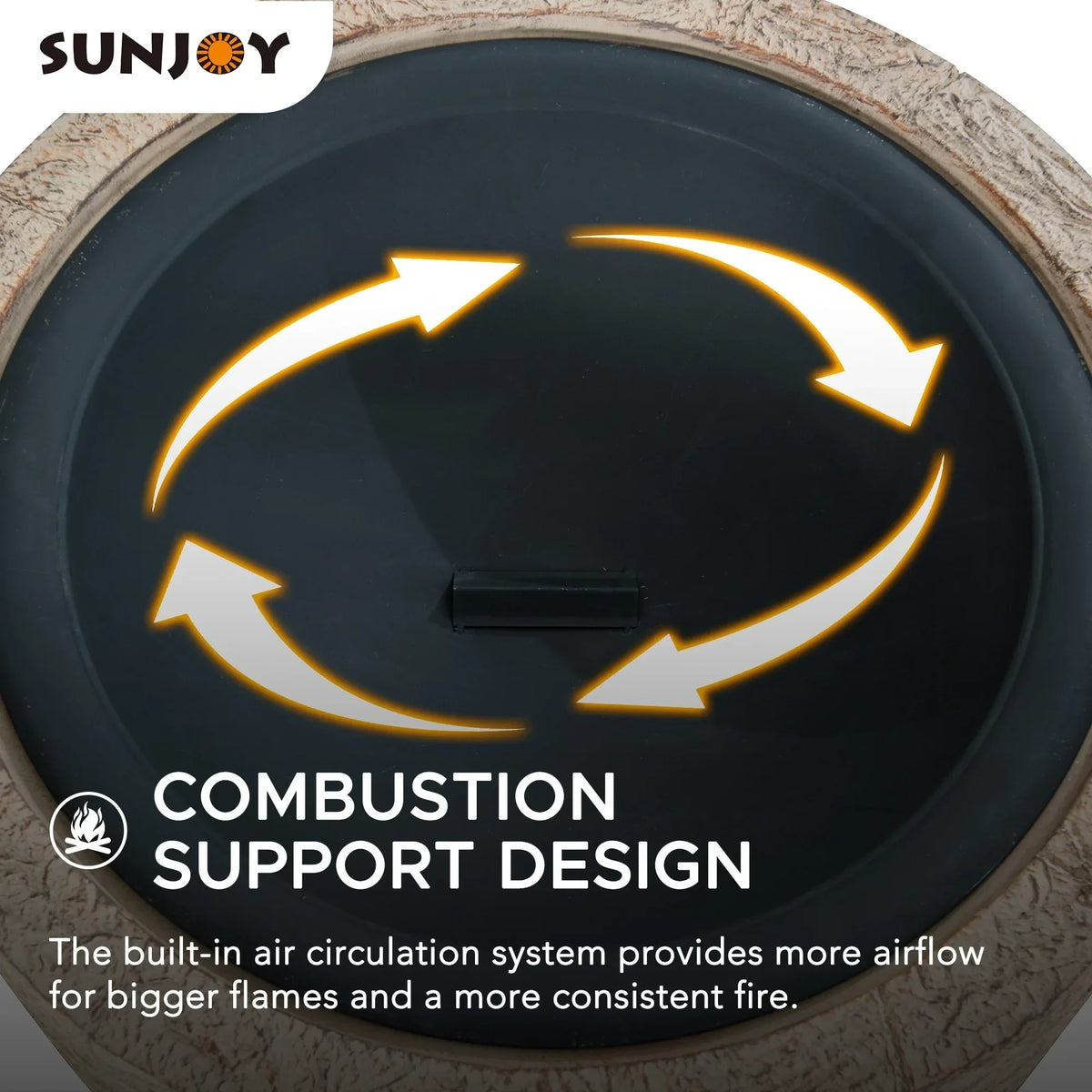 2026 NEW Sunjoy Stone Fire Pit 26 Inch, Outdoor Round Wood Burning Fire Pits with Spark Screen and Poker Grey