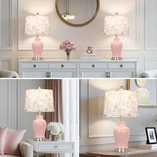 2026 NEW Modern Ceramic Table Lamps Set of 2, 23" White Ceramic Lamps for Living Room, Rustic Farmhouse Bedside Lamp with Ginger Jar Design, Elegant Bedroom Lamp for Nightstand Desk Side End Table Home Decor