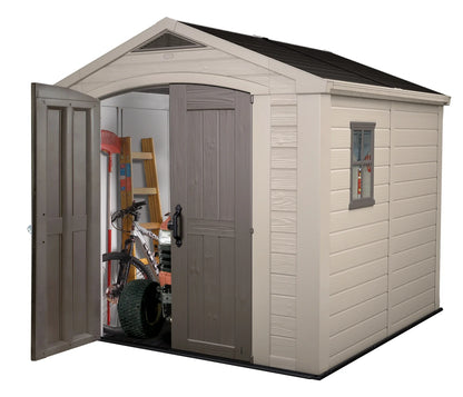 2026 NEW Keter Factor 8 x 11 Foot All Weather Resin Outdoor Storage Shed, Taupe