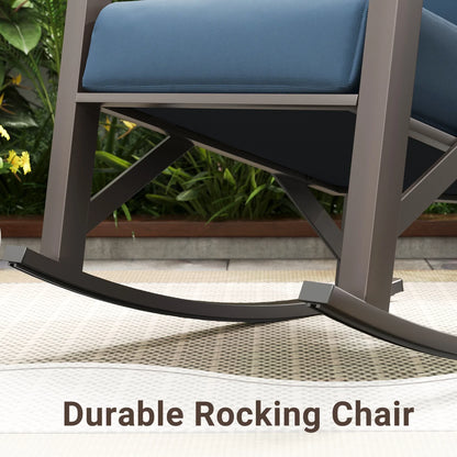 2026 NEW MRUAKA Rocking Chair Bistro Set,3 Piece Outdoor Patio Furniture Set with 2 Rockers and 1 Metal Coffee Table with Thick Cushions for Porch,Backyard,Poolside,Beige