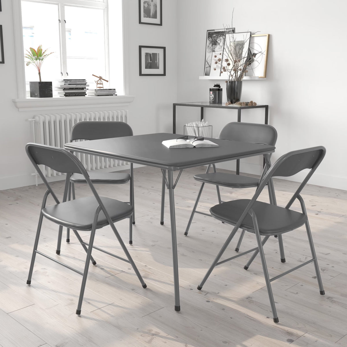 2026 NEW Emma + Oliver 5 Piece Black Folding Game Room Card Table and Chair Set