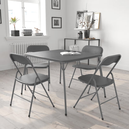 2026 NEW Emma + Oliver 5 Piece Black Folding Game Room Card Table and Chair Set