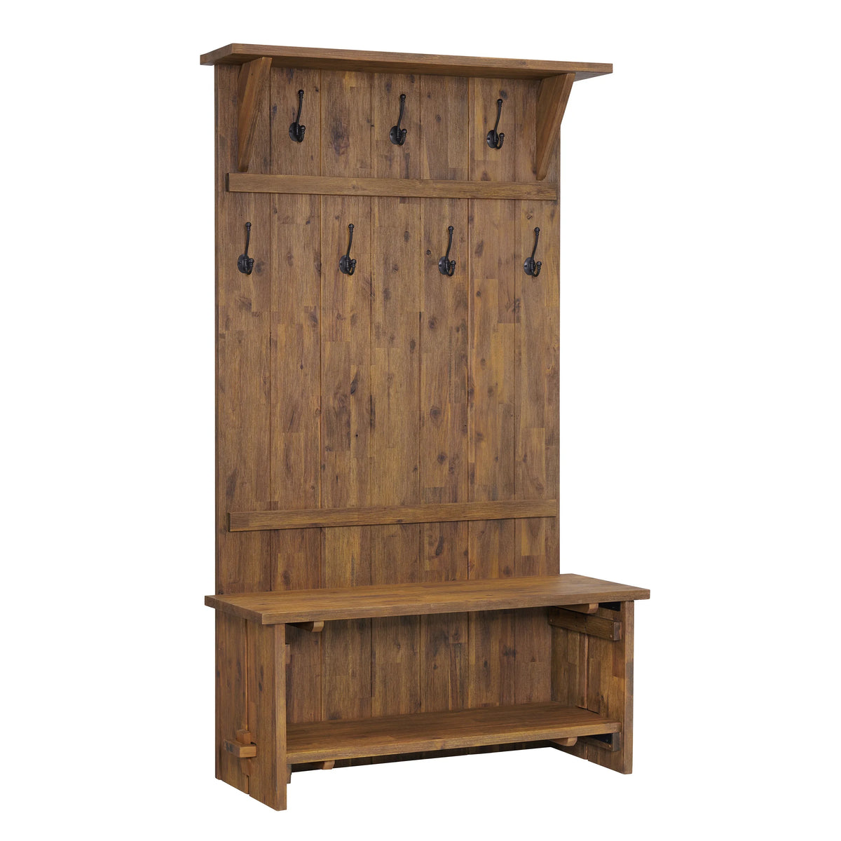 2026 NEW Alaterre Furniture Castleton 70 in. Hall Tree with Bench, Shelves & Coat Hooks -C Solid Mango Wood Entryway Organizer in Driftwood Finish
