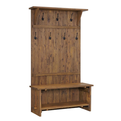 2026 NEW Alaterre Furniture Castleton 70 in. Hall Tree with Bench, Shelves & Coat Hooks -C Solid Mango Wood Entryway Organizer in Driftwood Finish