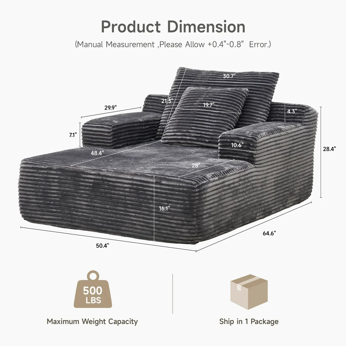 2026 NEW 65" Corduroy Cloud Sleeper Chaise Lounge Chair, No Assembly Sofa Bed with Pillows, Beige