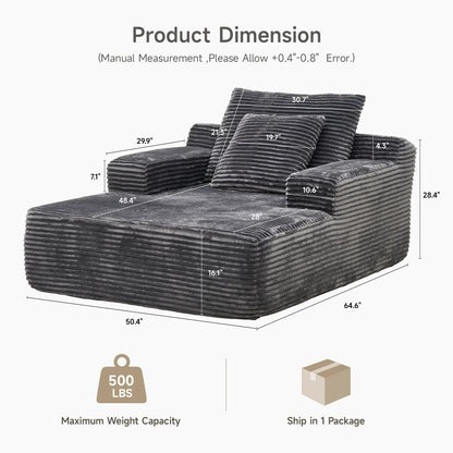 2026 NEW 65" Corduroy Cloud Sleeper Chaise Lounge Chair, No Assembly Sofa Bed with Pillows, Beige