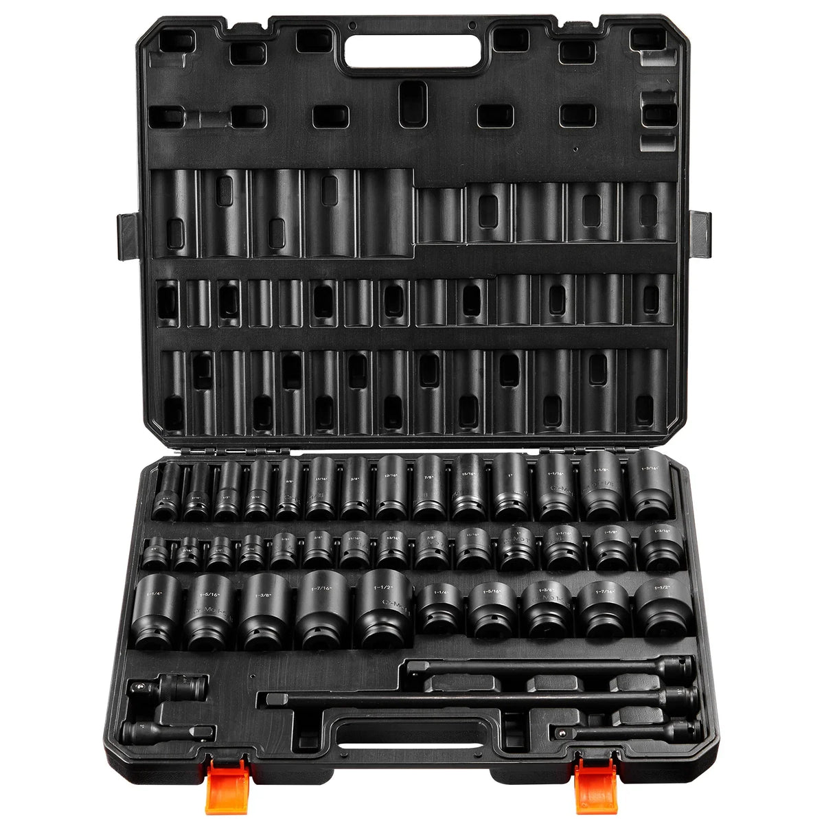 2026 NEW SKYSHALO 43-Pc Impact Socket Set, 1/2" Drive, SAE 3/8"-1-1/2", Deep & Shallow, 6-Point, Cr-Mo Steel, for Automotive Repair, Clear Size Labels, Durable