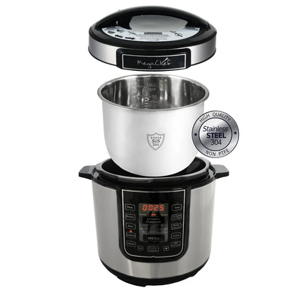 2026 NEW MegaChef 6 Quart Electric Pressure Cooker with 14 Pre-Set Multi-Function Features & Stainless Steel Pot