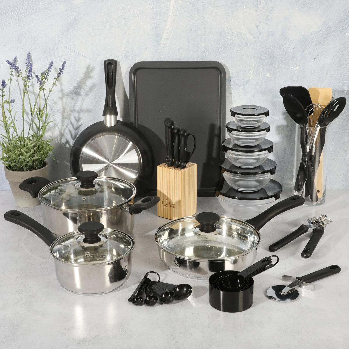 2026 NEW Gibson Home 71-Piece Stainless Steel Silver Cookware Combo Set