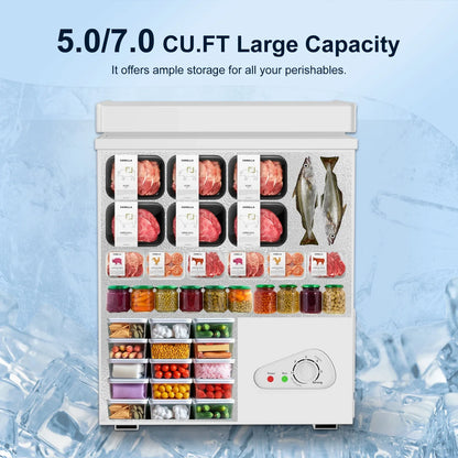 2026 NEW TABU Chest Freezer, 7.0 Cu Ft Deep Freezer with Adjustable Temperature, Compact Freezer with Top Open Door (White)