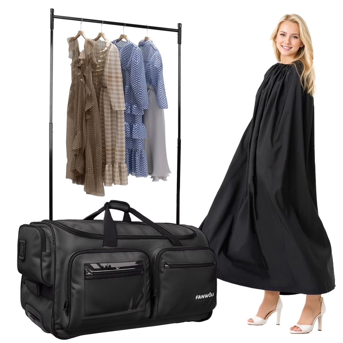 2026 NEW Fegat Dance Bag with Garment Rack - 28"Collapsible Rolling Competition Dance Duffle Bag Lightweight Costume Wheeled Suitcase for Dancers Shows Livestreamer Athletes