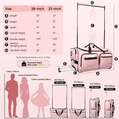 2026 NEW Fegat Dance Bag with Garment Rack - 28"Collapsible Rolling Competition Dance Duffle Bag Lightweight Costume Wheeled Suitcase for Dancers Shows Livestreamer Athletes