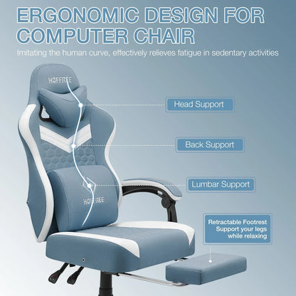 2026 NEW Hoffree Gaming Chair with Massage Fabric Office Chair with footrest for Adults, Ergonomic Gamer Chair with Headrest and Lumbar Support for Office Gaming, 440 LBS