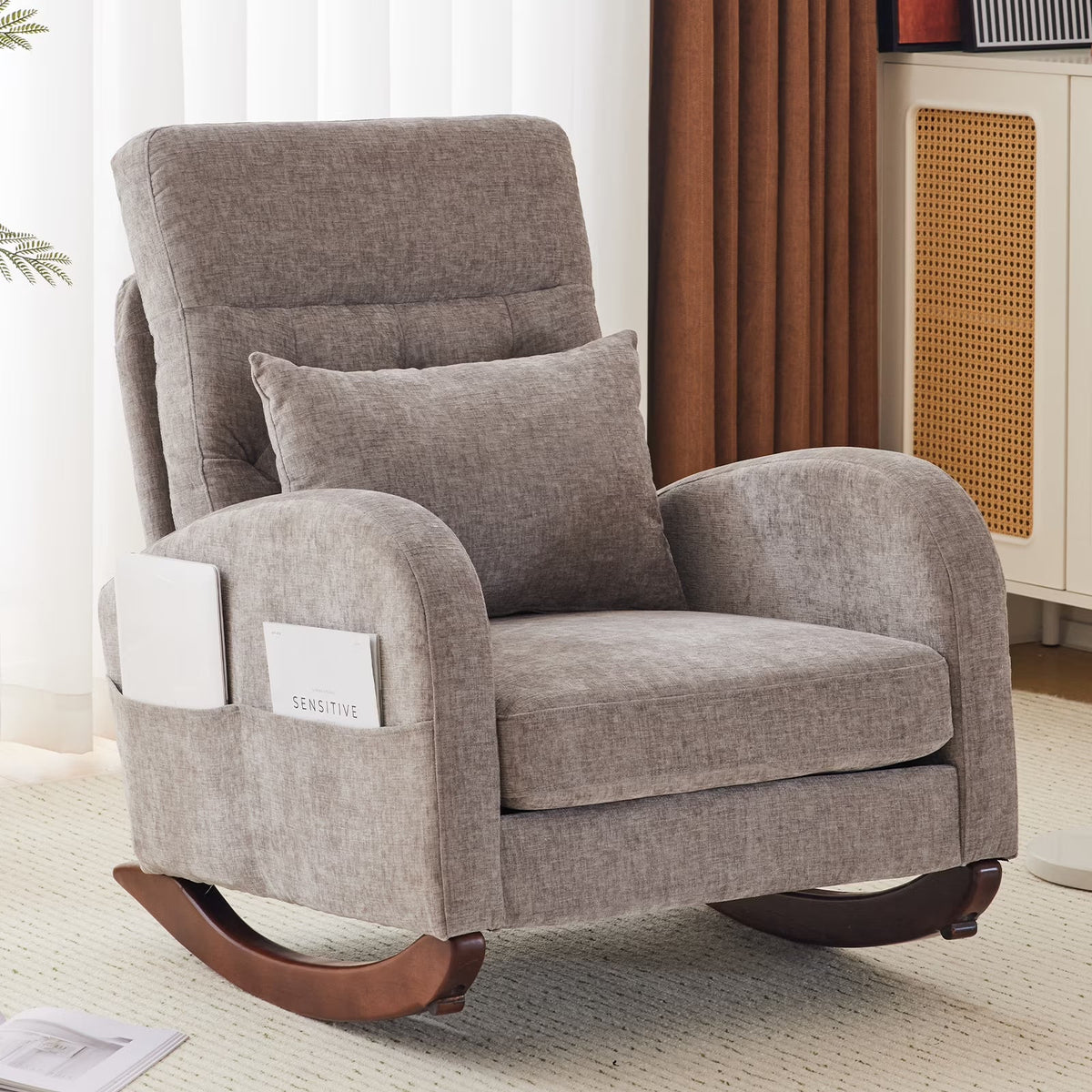 2026 NEW Ktaxon Rocking Accent Chair Glider Reading Chair Comfy Teddy Velvet Upholstered Single Sofa Rocker for Living Room, Nursery, Bedroom Beige