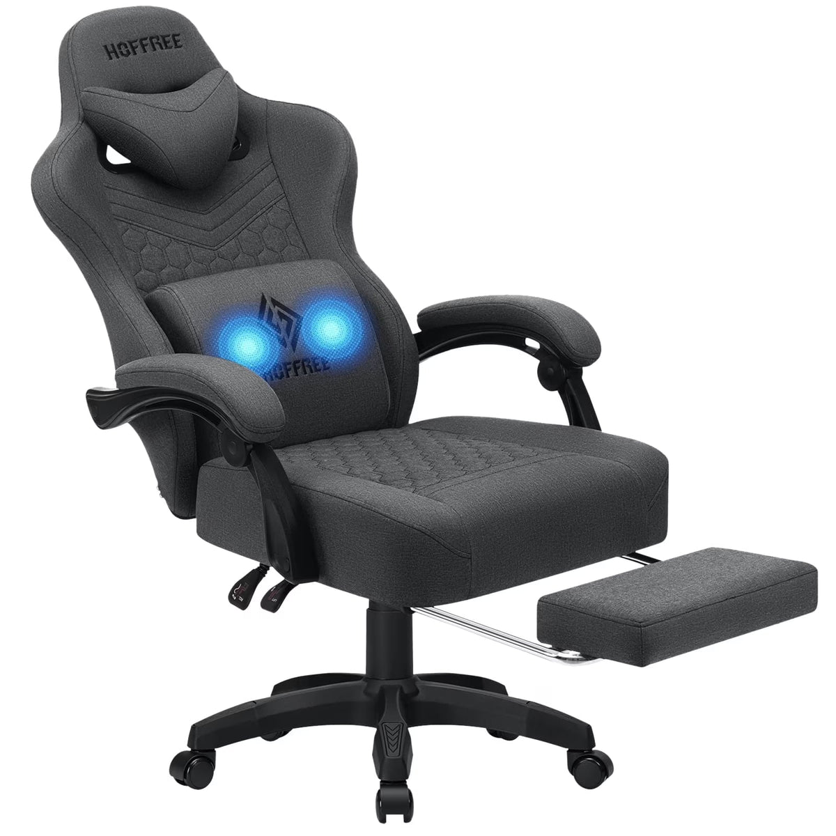 2026 NEW Hoffree Gaming Chair with Massage Fabric Office Chair with footrest for Adults, Ergonomic Gamer Chair with Headrest and Lumbar Support for Office Gaming, 440 LBS