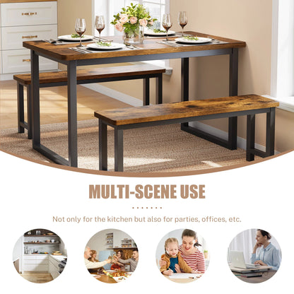 2026 NEW PORKISS Kitchen Table with 2 Benches, 3 Piece Dining Table Set, Dining Table with Faux Marble Table Top, Metal Frame, Black#