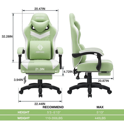 2026 NEW Hoffree Gaming Chair with Massage Fabric Office Chair with footrest for Adults, Ergonomic Gamer Chair with Headrest and Lumbar Support for Office Gaming, 440 LBS