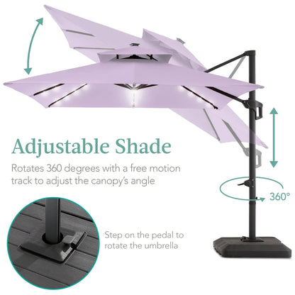 2026 NEW Best Choice Products 10x10ft 2-Tier Square Outdoor Solar LED Cantilever Patio Umbrella w/ Base Included - Tan