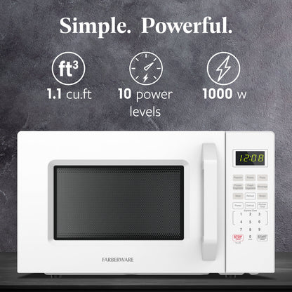 2026 NEW Farberware 1.1 Cu. Ft. 1000-Watt Compact Microwave Oven, Black