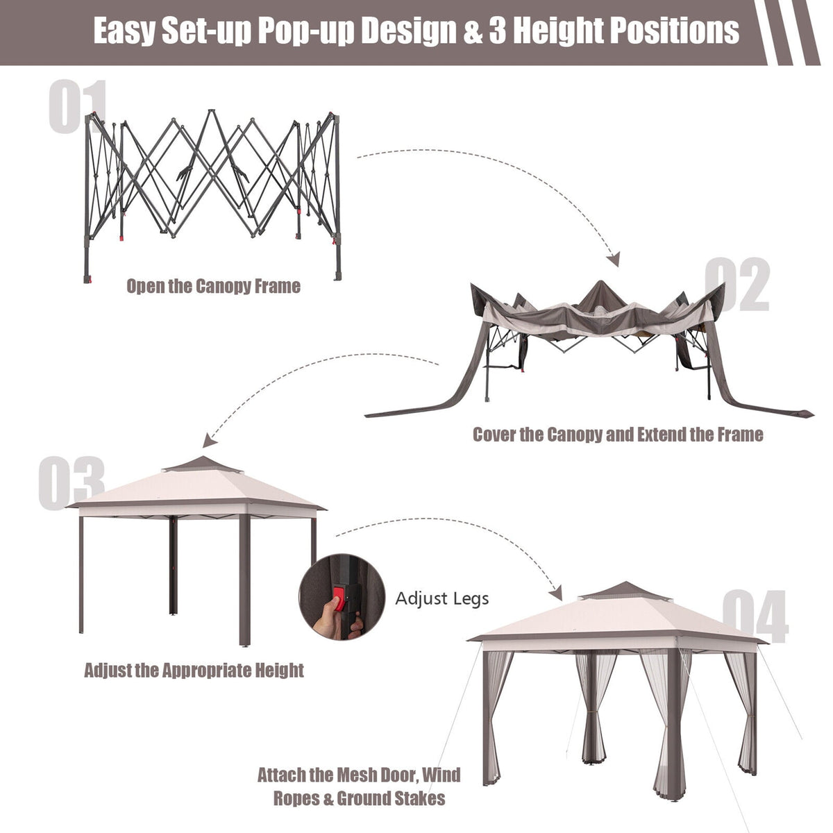 2026 NEW Gymax 11 x 11 ft Pop up Gazebo 2-Tier Patio Canopy Tent Shelter w/ Carrying Bag Beige