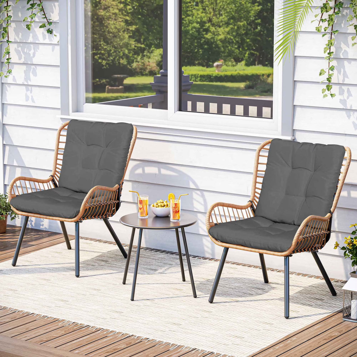 2026 NEW LAUSAINT HOME 3-Piece Patio Furniture Set, High Back Outdoor Bistro with Coffee Table & Beige Cushions for Garden or Deck