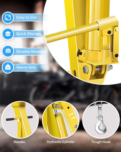 2026 NEW 2-Ton Folding Hydraulic Engine Hoist with Lever & Telescopic Boom, 4400 Lbs Capacity with 6 Steel Casters for Car Truck Boat Motors