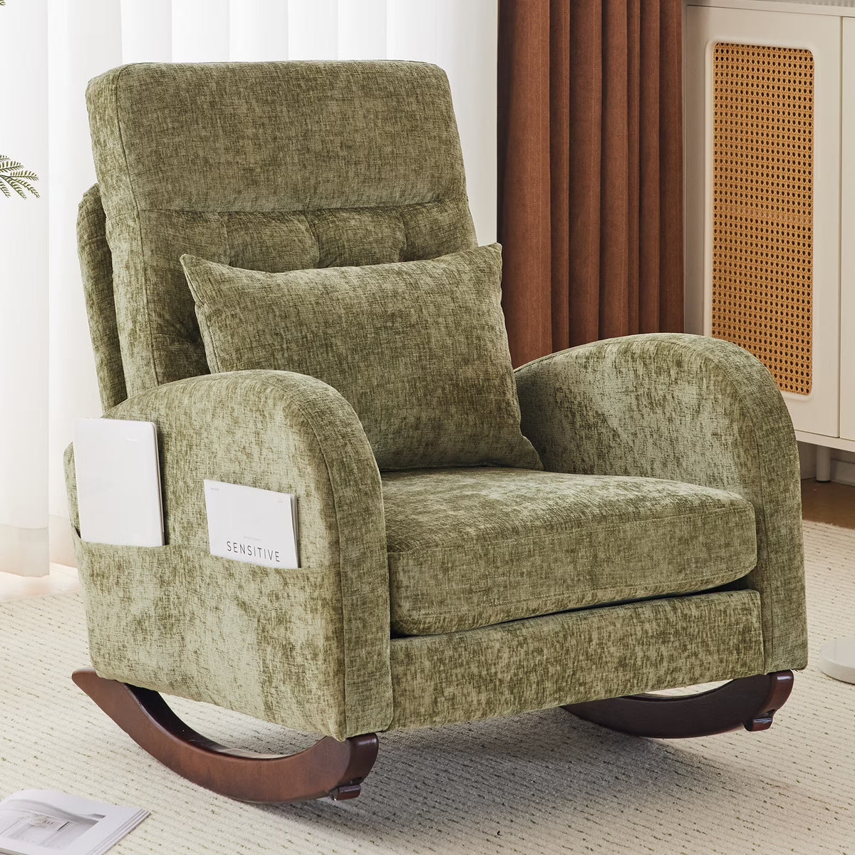 2026 NEW Ktaxon Rocking Accent Chair Glider Reading Chair Comfy Teddy Velvet Upholstered Single Sofa Rocker for Living Room, Nursery, Bedroom Beige