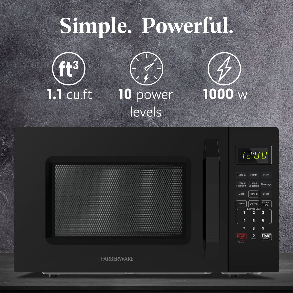 2026 NEW Farberware 1.1 Cu. Ft. 1000-Watt Compact Microwave Oven, Black
