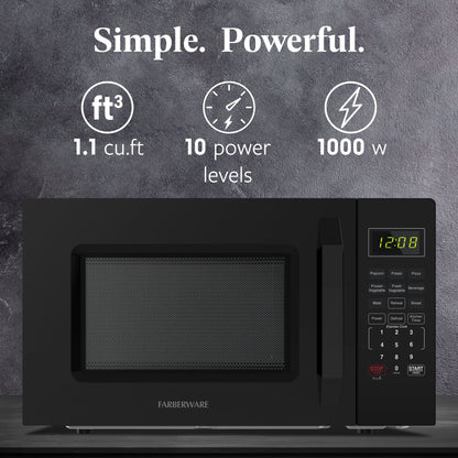 2026 NEW Farberware 1.1 Cu. Ft. 1000-Watt Compact Microwave Oven, Black