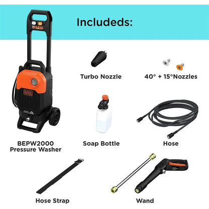 2026 NEW Black & Decker BEPW2000 2000 max PSI 1.2 GPM Corded Cold Water Pressure Washer