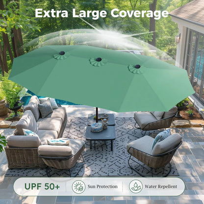 2026 NEW Alpha Joy 15ft Outdoor Patio Umbrella Extra-Large Double-Sided Garden Umbrella with Crank Handle and Base - Smoky Gray