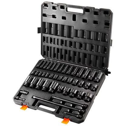 2026 NEW SKYSHALO 43-Pc Impact Socket Set, 1/2" Drive, SAE 3/8"-1-1/2", Deep & Shallow, 6-Point, Cr-Mo Steel, for Automotive Repair, Clear Size Labels, Durable
