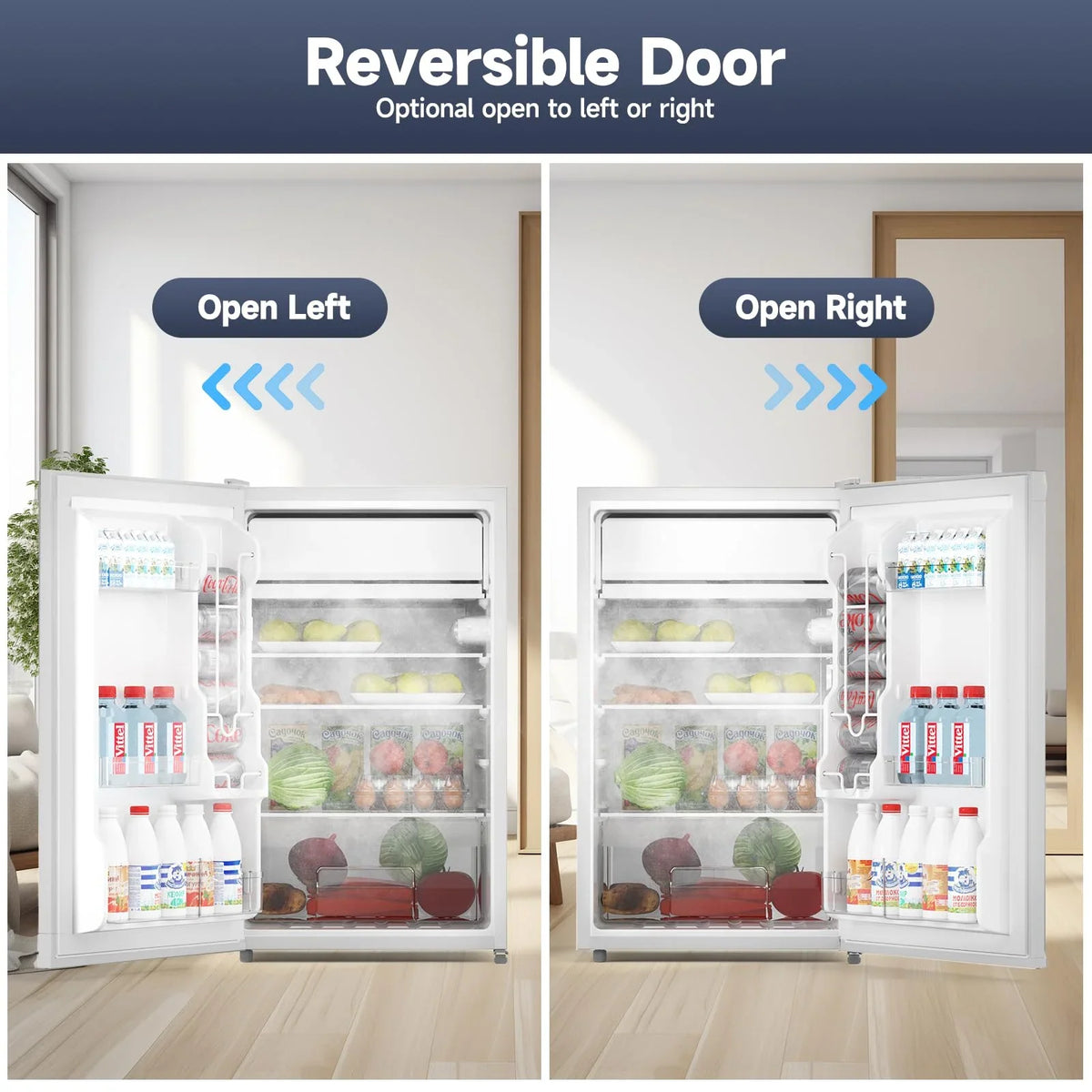 2026 NEW Soonbuy Compact Mini Fridge with Freezer, 4.3 Cu.Ft Single Door Refrigerator with Adjustable Temperature, Removable Shelves & Crisper Drawer, Energy Efficient Small Fridge for Bedroom, Office, Dorm, R