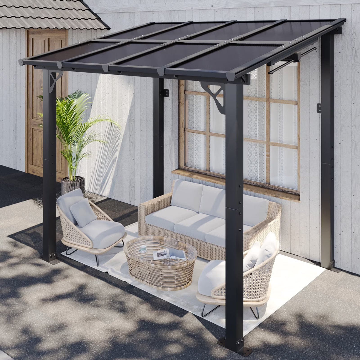 2026 NEW Aoxun 8' x 5' Gazebo for Patio, Gazebo Pergola with Sloped Roof, Grill Gazebo Large Wall-Mounted Heavy Duty Awnings, for Backyard, Deck, Patio