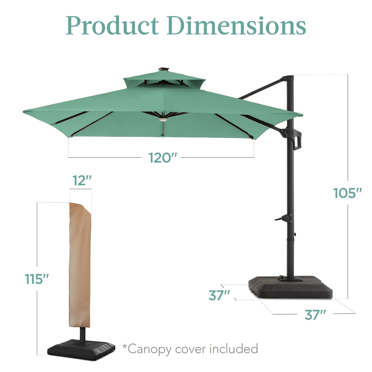 2026 NEW Best Choice Products 10x10ft 2-Tier Square Outdoor Solar LED Cantilever Patio Umbrella w/ Base Included - Tan